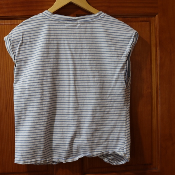 Evereve White and Blue Tie Front Muscle Tee Striped Preppy Nautical Medium - Picture 7 of 9